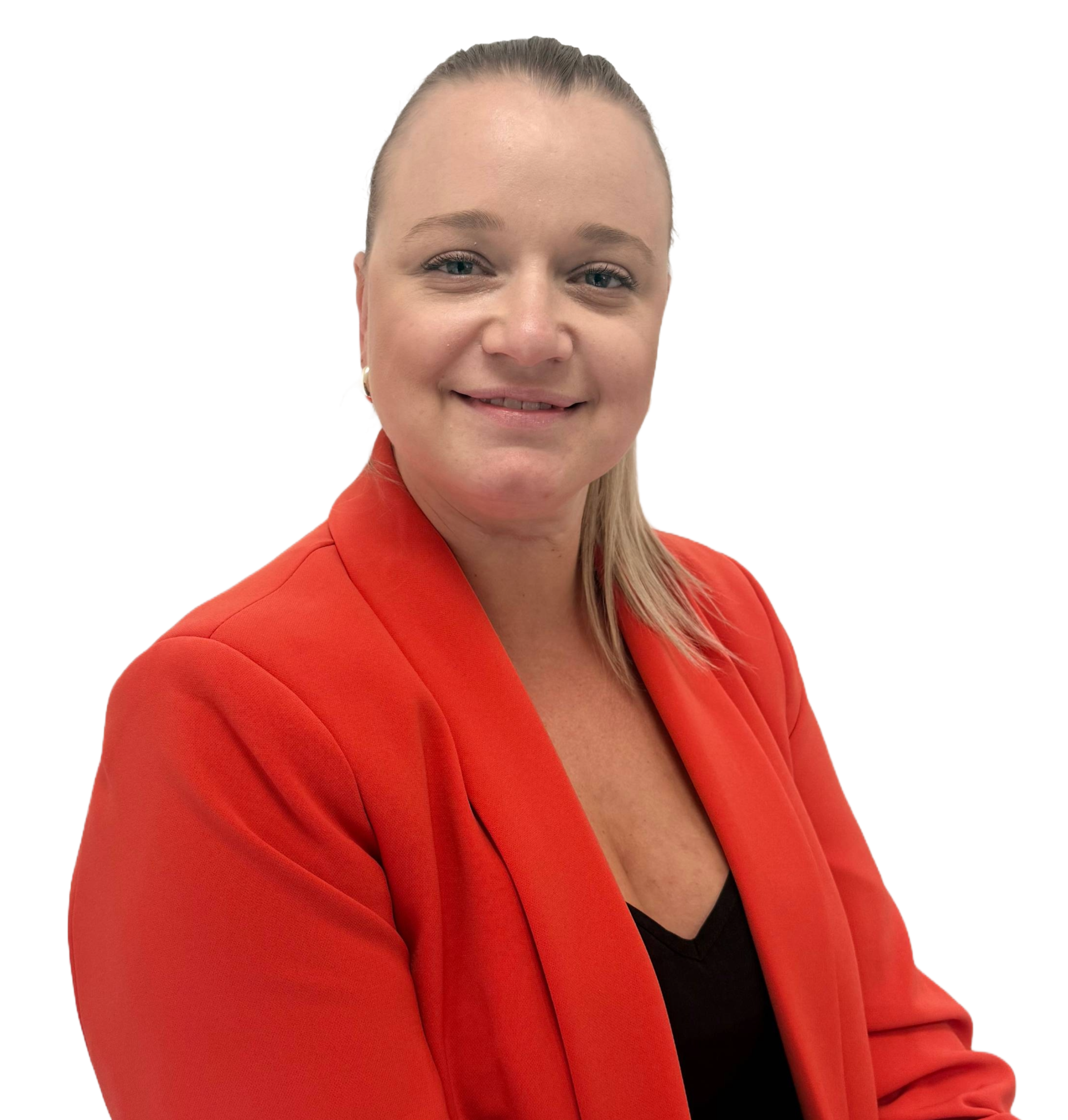 Frau in rotem Blazer